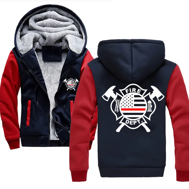 

Fire Dept Men Fashion Winter Plush Thick Hoodie Jacket Casual Hooded Sweatshirt Warm Overcoat M-5XL