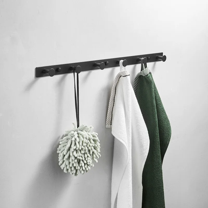 Long Robe hook Матовое черное оборудование для ванной набор полотенец стойка угловая полка Держатель для полотенца бар из нержавеющей стали набор оборудования для ванной комнаты - Цвет: Long Robe hook