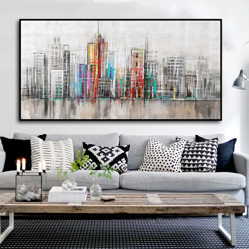 

SELFLESSLY ART Abstract Art City Skyline Canvas Painting Printed On Canvas Wall Art For Living Room Modular Building Pictures