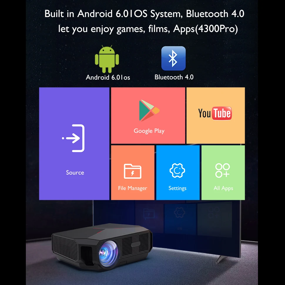TRANSJEE Full HD проектор для телефона 4K 3800 люмен WIFI Android 6 01 светодиодный домашний