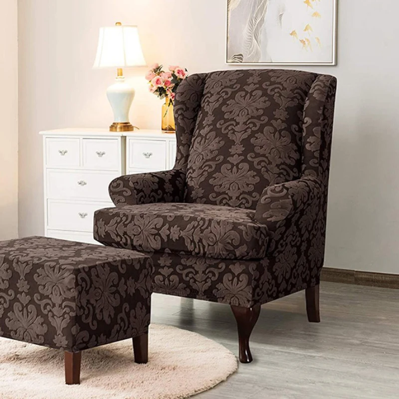 Жаккардовая ткань Wingback кресла крышка стрейч подлокотник чехлы для стульев