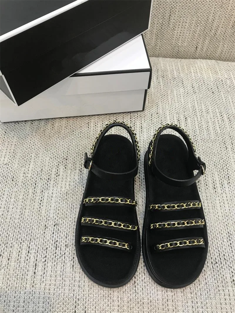 

Ollymurs Hot Chain Sandals Women Shoes Flat Casual Round Toe Femme Beach Ladies Shoes High Quality