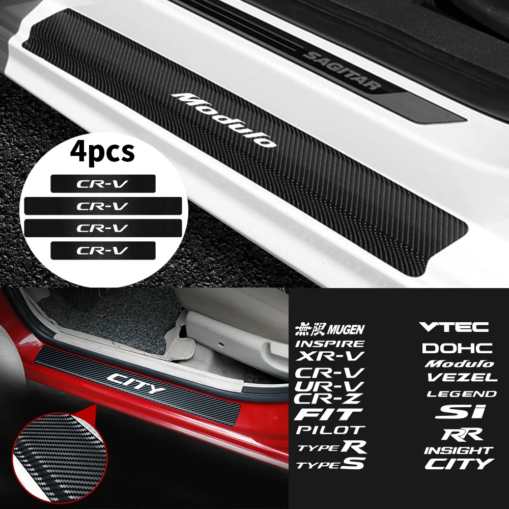 

4x For Honda Mugen Civic XR-V UR-V Dohc Vezel Legend Typer Modulo SI RR City Insight Vtec Fit CR-V Z Pilot Car Door Sill Sticker