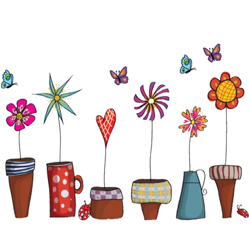 

Bonsai Potted Butterfly Flower Plants Wall Stickers Living Room Kitchen Window Home Decor Decorative Home Decor Decal