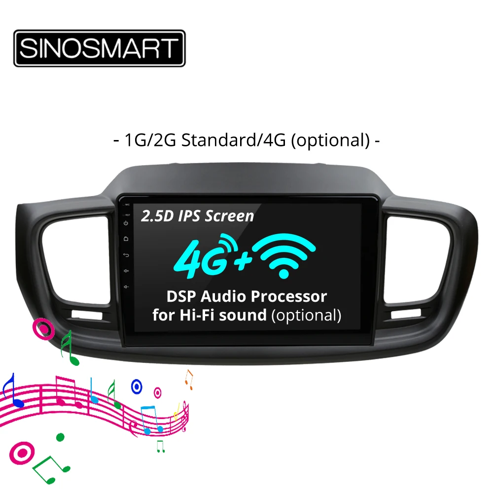 SINOSMART 2.5D ips/QLED Экран 4/8 Core Процессор 2G/4G Оперативная память Android 8,1 автомобильный навигатор gps плеер для Kia Sorento