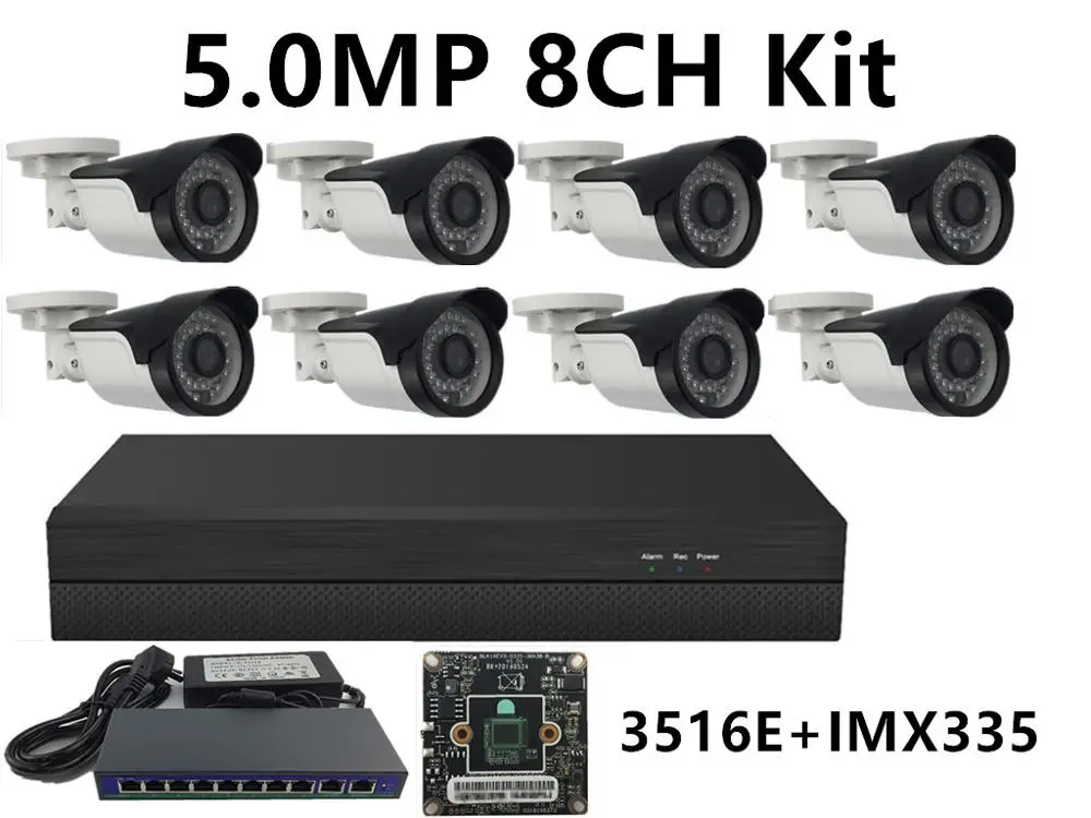 8CH IP комплект видеонаблюдения 5.0MP 4.0MP 3.0MP 2.0MP камера пули 36 светодиодов IRC 48 В PoE