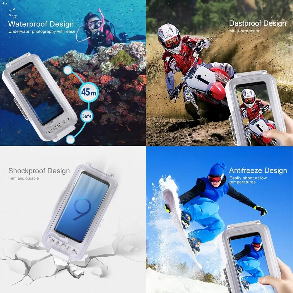 waterproof45m diving phone case photo video taking underwater cover case for galaxy huawei xiaomi phones with type c port free global shipping
