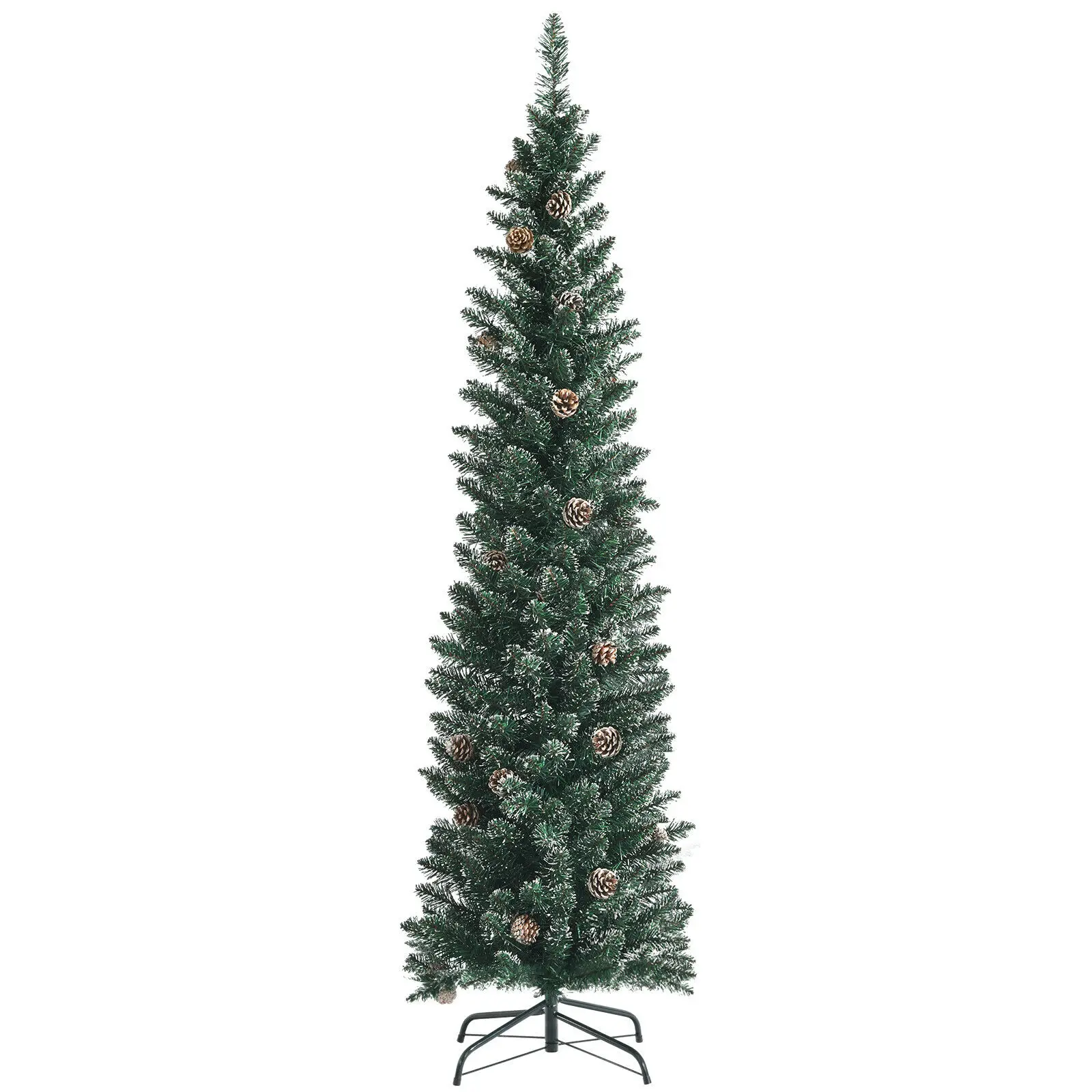 

Costway 6ft Unlit Snowy PVC Artificial Slim Christmas Pencil Tree w/ Pine Cones CM23633
