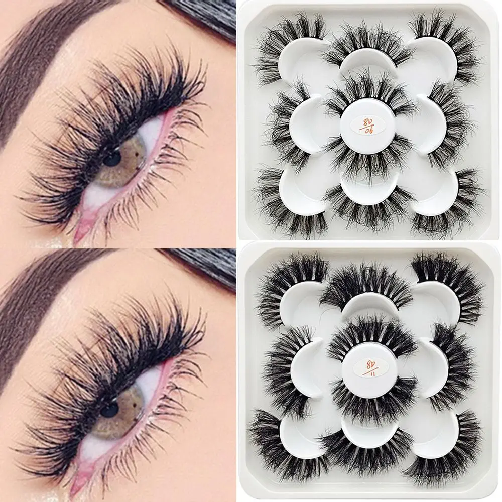 

5Pairs 8D Faux Mink Hair False Eyelashes Volume Fluffy Messy Wispies Natural Long Lashes Handmade Eyelashes Extension Tools