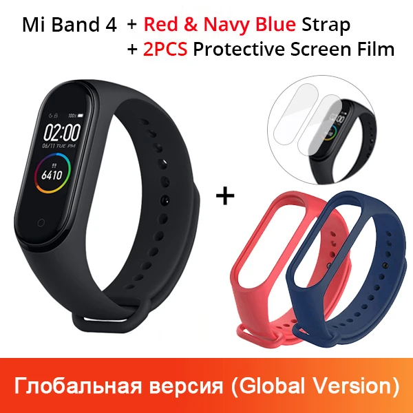 Xiaomi mi Band 4 новейший музыкальный Смарт mi band 4 браслет пульсометр фитнес 135 мАч цветной экран Bluetooth 5,0 - Цвет: GV N Red Navyblue