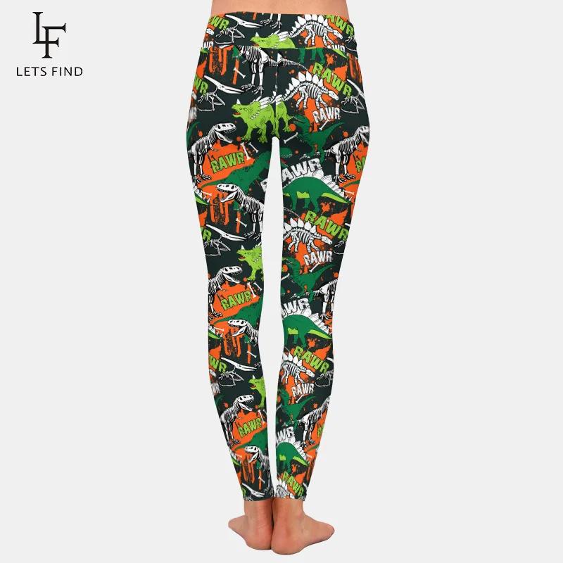 Женские леггинсы для фитнеса LETSFIND с высокой талией и 3D-принтом каркаса динозавра