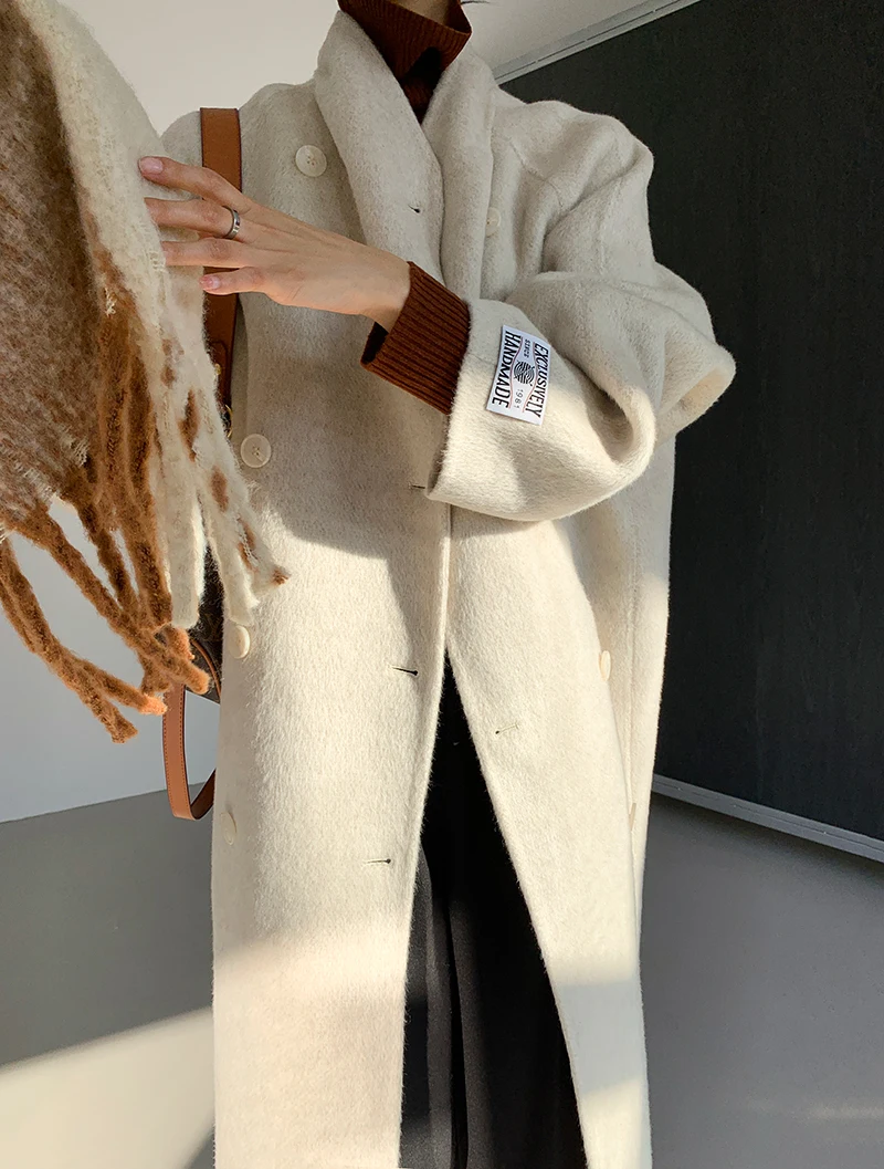 

New custom level double sheep camel hair coat without collar languid is lazy breeze soft waxy edition fur coat