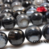 onevan natural black stripe onyx eye agate beads smooth round stone bracelet necklace jewelry making diy accessories gift design