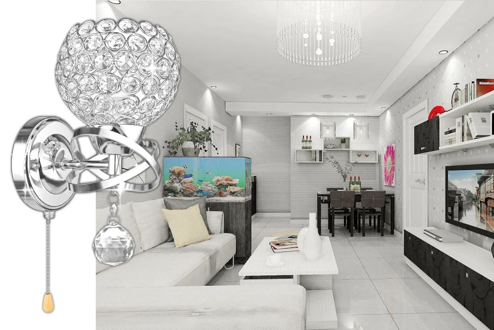 

Simple And Creative Bedroom Bedside Wall Lamp Crystal Lights E14 Wall Sconce Crystal Wall Light Gold/Sliver For Home Ligting