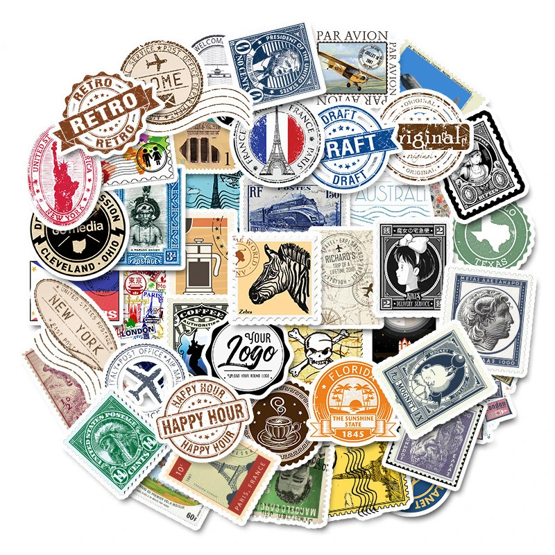 

50/56/60pcs Retro Stamp Sticker Travel Historical Building Postmark Postage Stickers For Luggage Laptop Travel Guitar Fridge F5