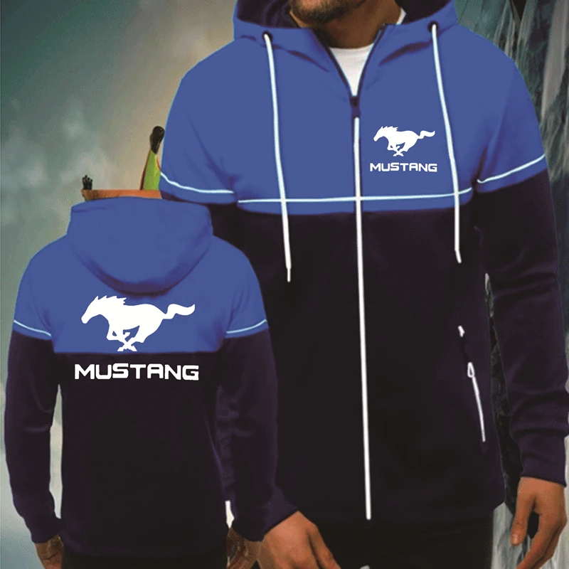 

2021 NEW Casual Men Jacket Mustang Car Logo Printing Spring Autumn Splicing Men Zip Jacket High Quality Cotton clothes