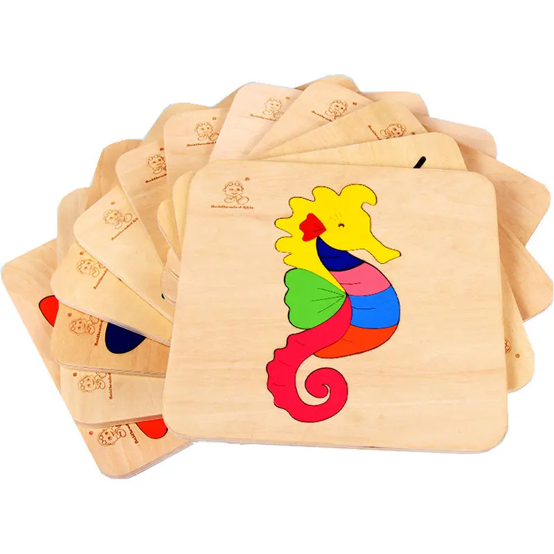 Детские деревянные головоломки игрушки Мультяшные животные однослойные пазлы