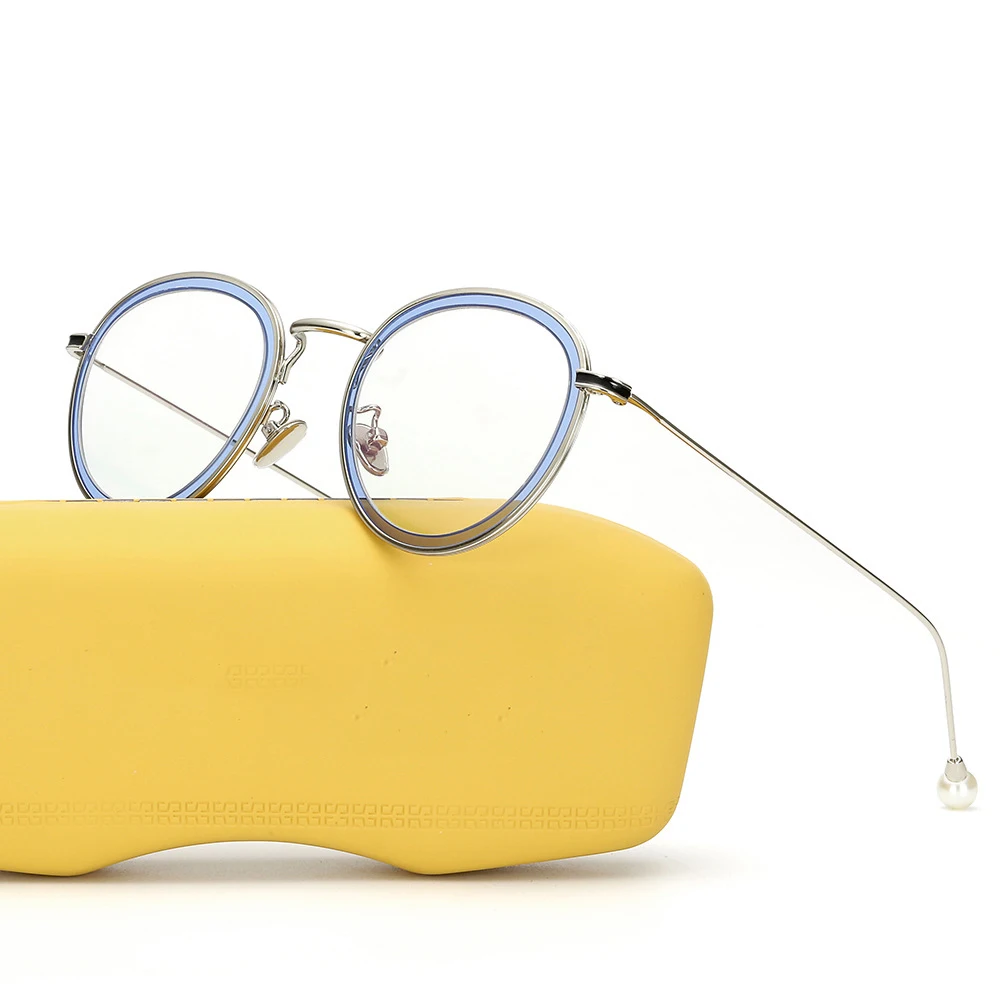 Новые ретро плоские очки модные жемчужные круглые оправы женские близорукие