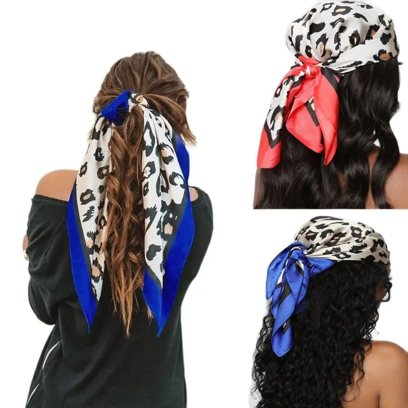 Женский шарф осенняя бандана роскошный Шелковый Атласный хиджаб с леопардовым