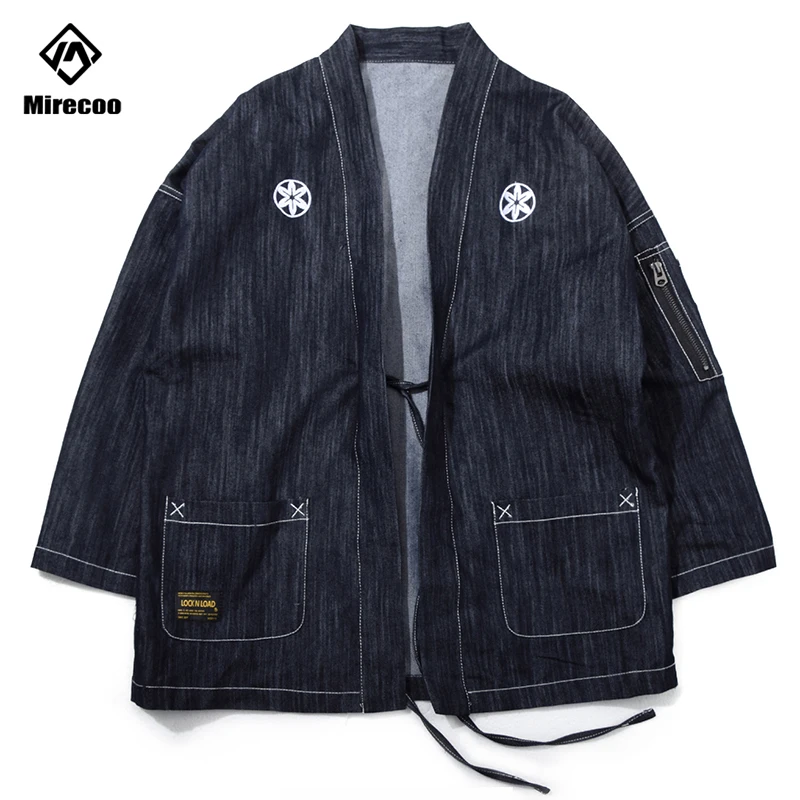 Куртка-кимоно Techwear Мужская кардиган на молнии ветровка в стиле ретро Хай-стрит