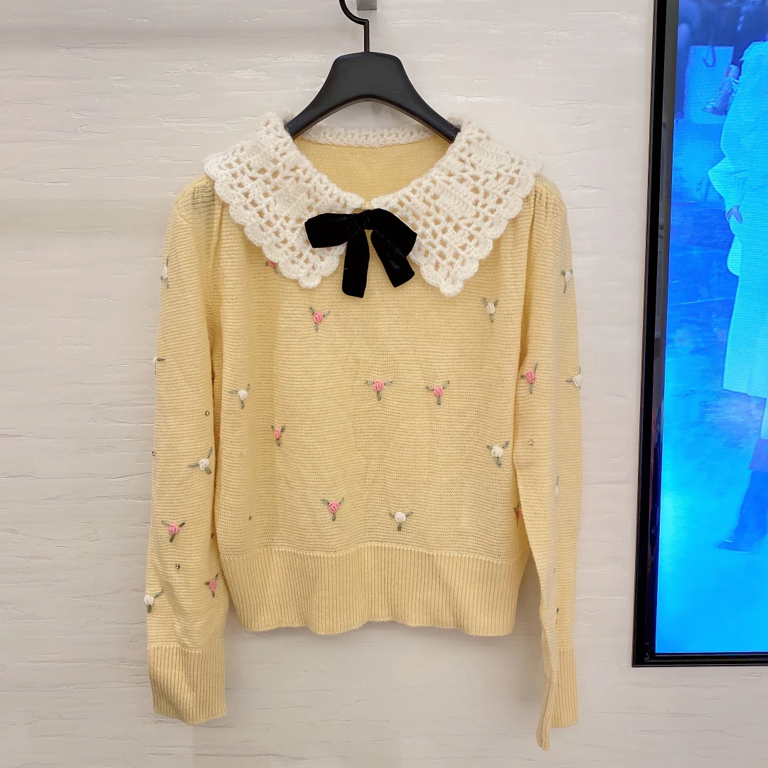 

ladies 2021 new fashion long sleeve sexy embroidered floral cardigan 1215