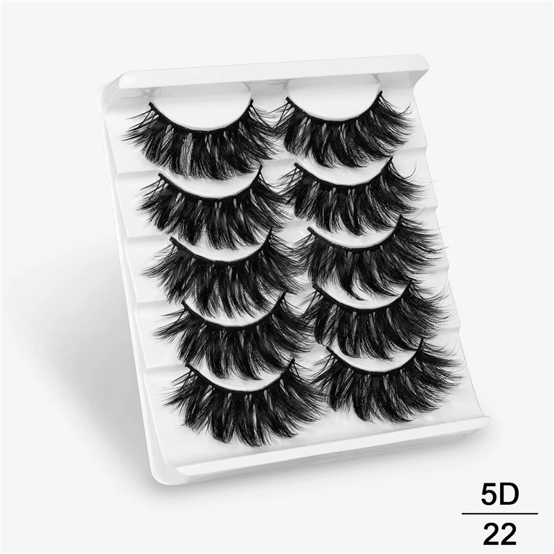 5D22 SEXYSHEEP, 5 пар, 20-25 мм, 3D накладные ресницы из искусственного меха норки, натуральные/толстые длинные ресницы для глаз, вытягивающие макияж, инструменты для наращивания красоты - Цвет: 5D22