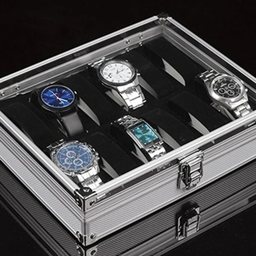 

Useful Metal case 6/12 Grid Slots Wrist Watch Display case Storage Holder Organizer Watch Case Jewelry Dispay Watch Box