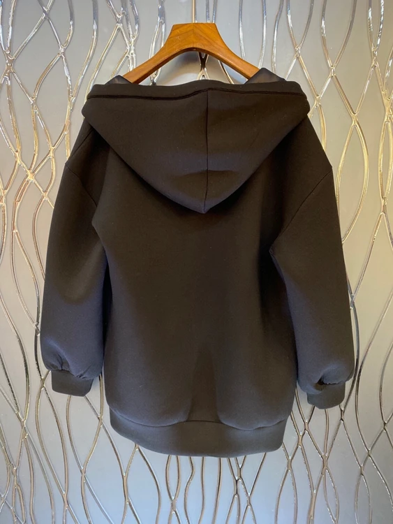 

2021 spring new women's neckline hooded chain button symmetrical pocket Pullover Sweater 307