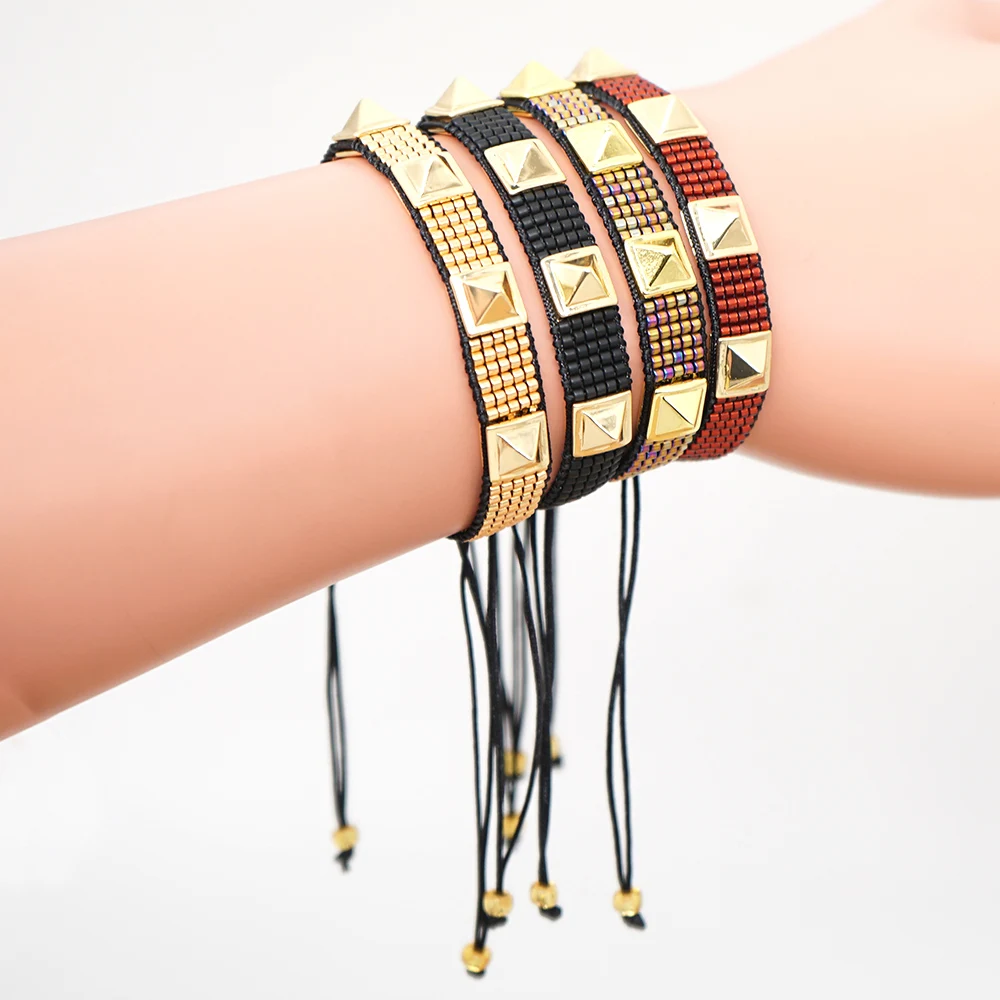

Rttooas MIYUKI Bracelet Jewelry Men Fashion Rivet Charm Bracelet Black Bead Bracelets Pulseras Mujer Moda 2020 Gifts For Women