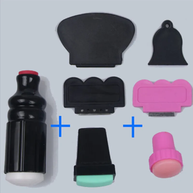 

Silicone Nail Art Stamper Nail Art Templates Pure Metallic Handle Nail Art For Stamping Polish Print Manicure Tool 7Pcs/Set