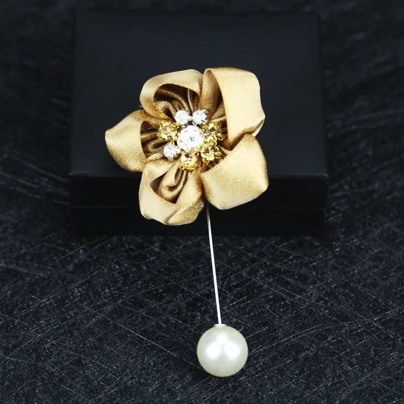 Корейская мода Золотая ткань цветок брошь жемчуг длинные иглы отворот булавки и