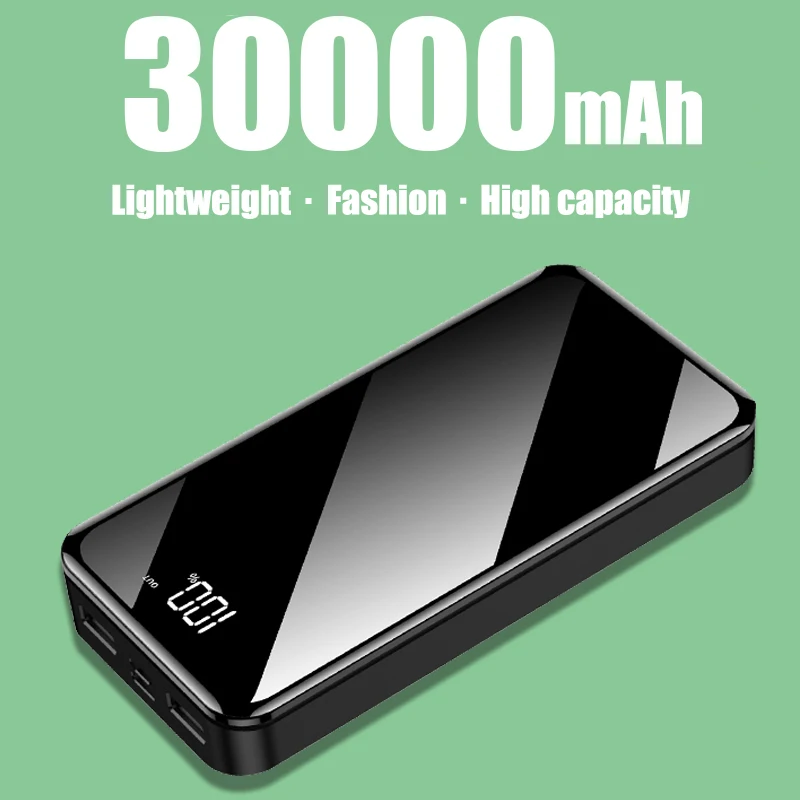 Внешний аккумулятор 30000 мА/ч, внешний аккумулятор, 2 USB, светодиодный, PoverBank, type-c, портативное зарядное устройство для iphone, Xiaomi