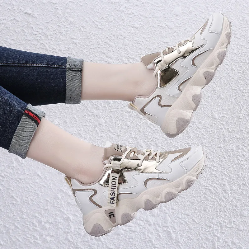 

Spring New 2021 Thick Bottom Women's Sports Shoes Korean Fashion Ins Fashion Casual Low Top Dad Shoes