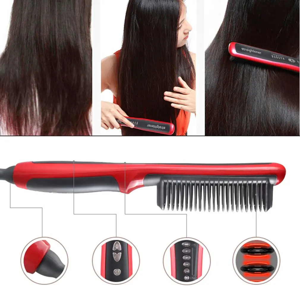 

Hair Straightener Durable Electric Straight Hair Comb Brush LCD Heated Ceramic Straightening Brush EU/US Plug Smoothing Brush