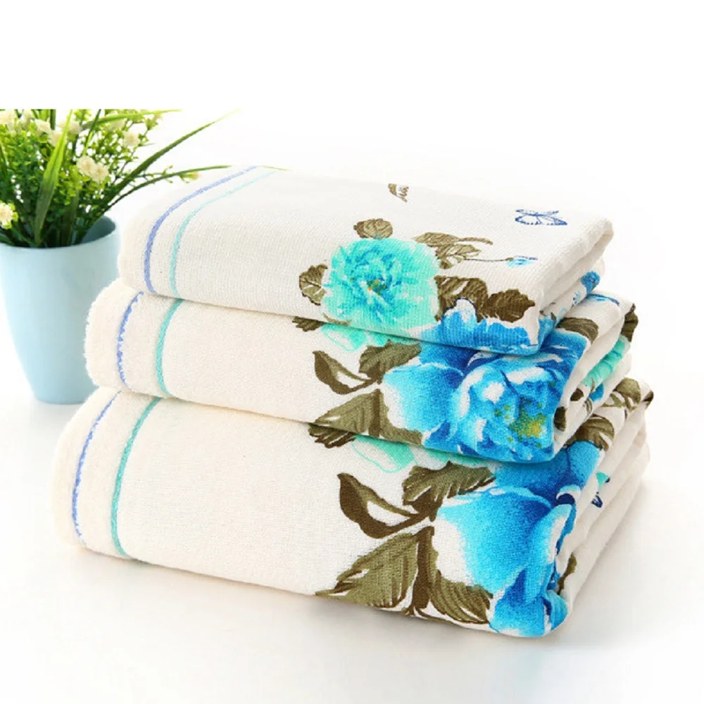 3 шт розовый синий цветочный хлопковый набор полотенец для женщин 2 полотенце