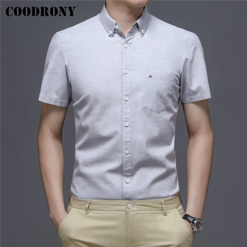 

COODRONY Brand Spring Summer New Arrival High Quality 100% Pure Cotton Real Pocket Business Casual Short Sleeve Shirt Men C6063S