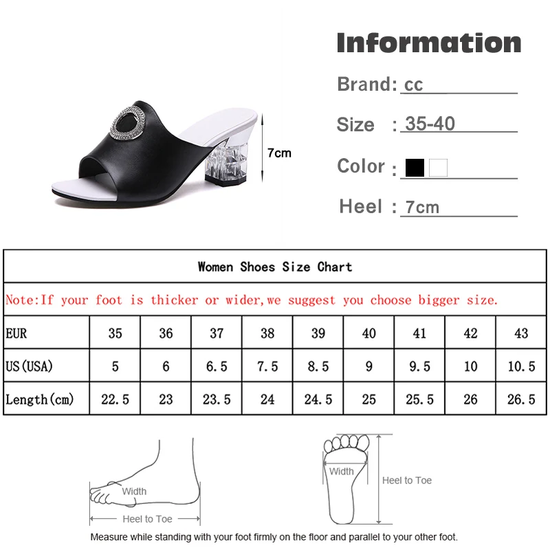 

Women's Summer Slippers Women Crystal Transparent Thick High Heels Ladies Pu Leather Open Toe Outdoor Ladies Slides Female 2020