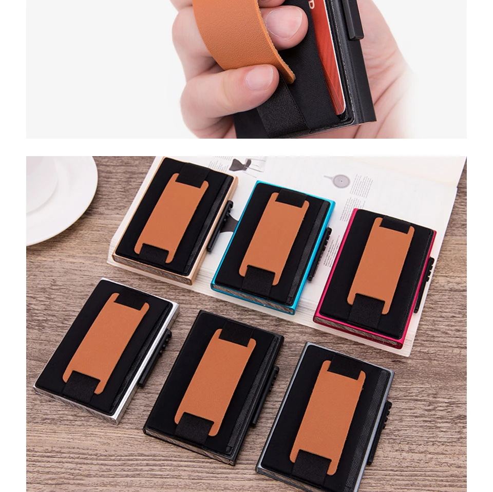 RFID смарт-кошелек держатель кредитной карты металлический тонкий мужской кошелек пройти секретный всплывающий минималистичный кошелек маленький черный кошелек