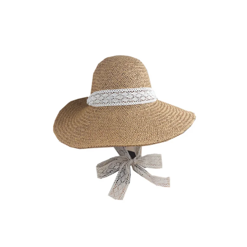 

Summer Boater Hats for Women Straw Sun Hat Lady Girls Lace Ribbon Bow Panma Beach Hat Floppy Female Travel Folding Chapeu