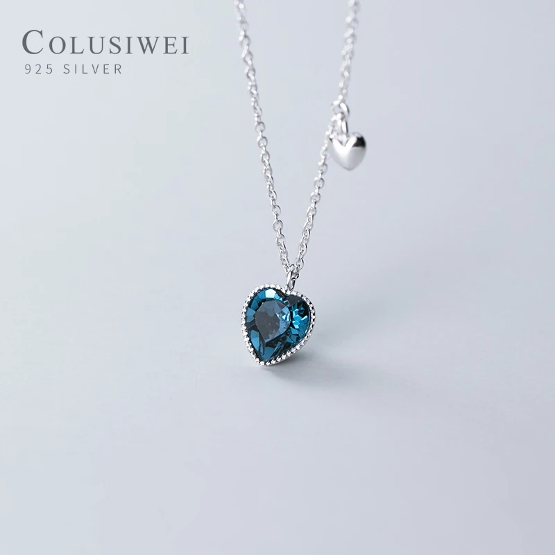 

Colusiwei Classic 925 Sterling Silver Blue Zirconia Sweet Romantic Love Heart Pendant Necklace for Women Link Chain Fine Jewelry