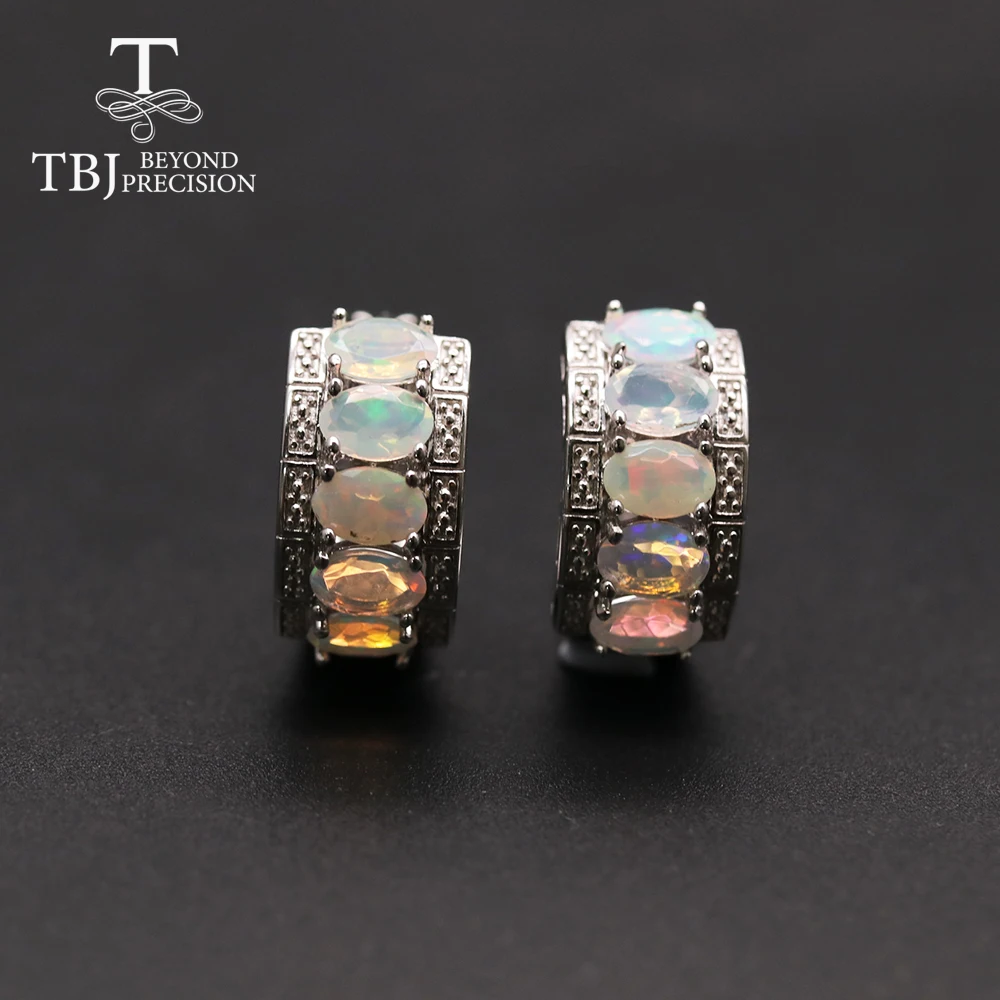 Женские серьги с натуральным эфиопским опалом 4 карата TBJ овальной огранкой Х6 мм
