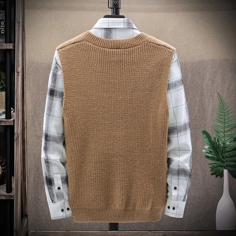 

Single Road Mens Knitted Sweater Vest Men 2020 Winter Sleeveless Jumper Sweaters Harajuku V-Neck Korean Style Khaki Sweater Men