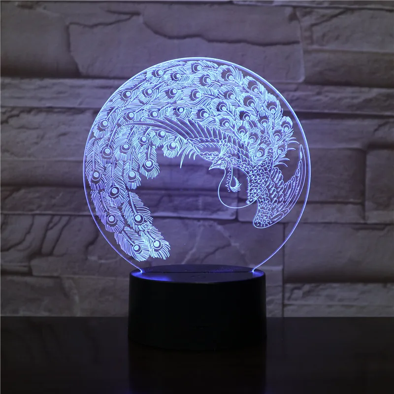 Феникс 3D светодиодный акриловый ночник с 7 цветами сенсорный пульт