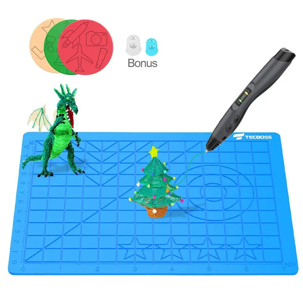 

New 20CM Big Size 3D Printing Pen Silicone Design Mat with Basic Template with 2 Silicone Finger Caps Great 3D Pen Drawing Tools