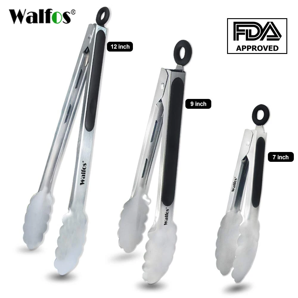 WALFOS Non Stick BBQ Grilling Tong Salad Serving Food Stainless Steel Metal Kitchen Tongs Barbecue Cooking Locking Tong|Щипцы| |