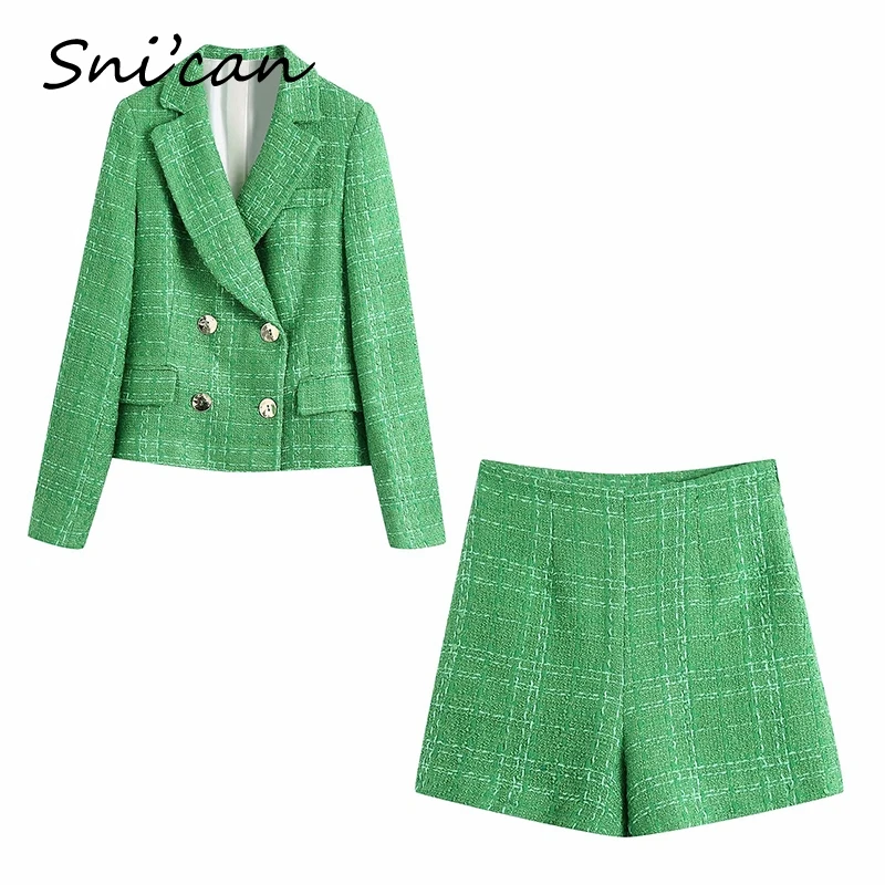 

Женские твидовые шорты на молнии Snican, Модные Офисные Брюки-Капри, винтажные шикарные шорты, весна 2021