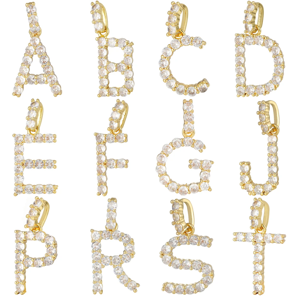

Juya Handmade 18K Real Gold Plated Micro Pave Zircon Alphabet Initial Letter Charms For DIY Pendant Name Jewelry Making