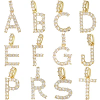 juya handmade 18k real gold plated micro pave zircon alphabet initial letter charms for diy pendant name jewelry making