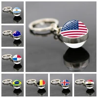 wg 1pc 32 national flag cabochon keychain keyrings pendant football flag time gemstone double sided glass ball keychain jewelry