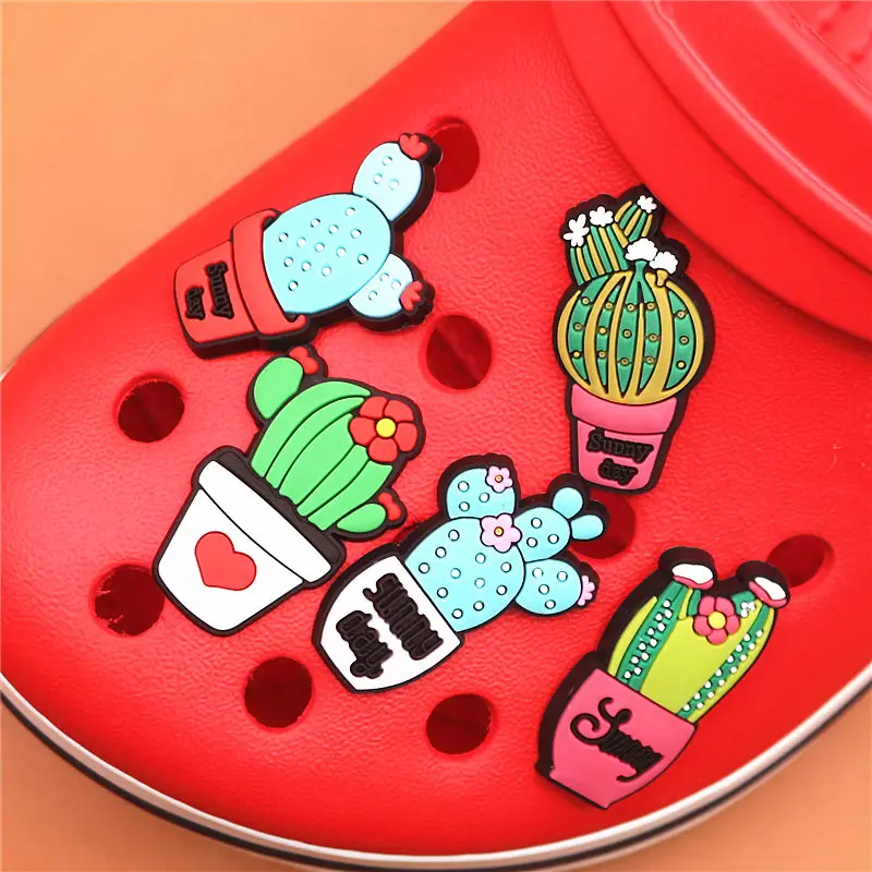 1pcs lovely Cactus PVC Shoe Charms Vegetation Shoes accessories Shoe decoration Buckles Fit Bands Bracelets Croc JIBZ Kids Gift